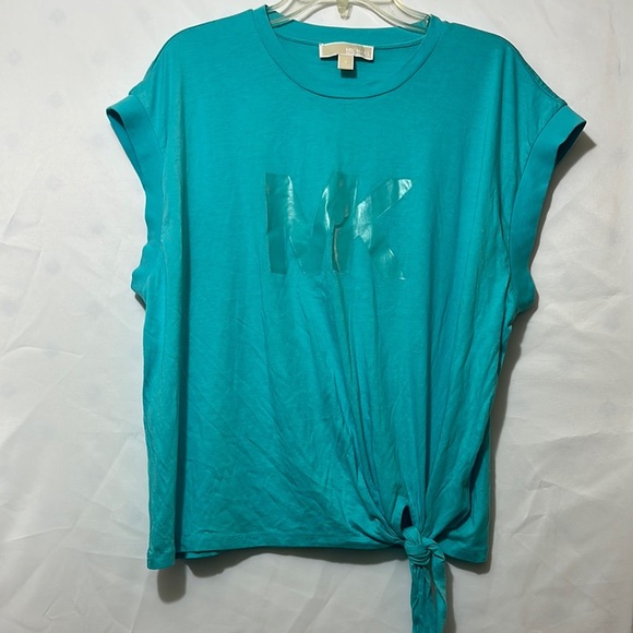 Michael Kors Green and Blue Tie Front T-Shirt - Picture 1 of 7